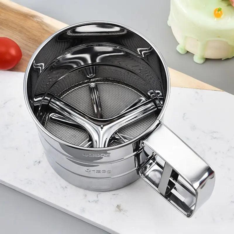 Stainless Steel Flour Sifter – Hand Press Fine Mesh Baking Sieve & Sugar Shaker, 1 Cup Capacity