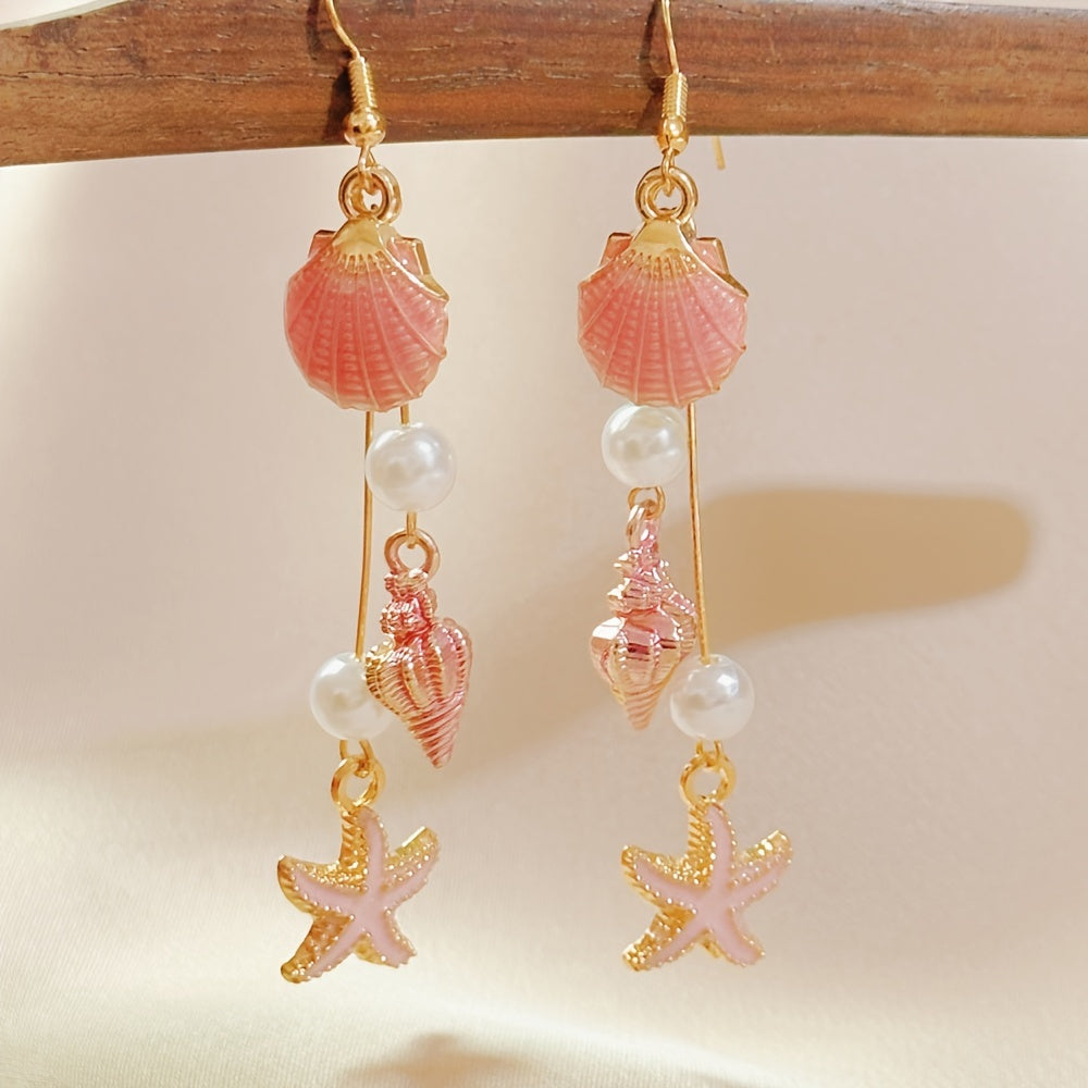 Summer Beach Shell and Starfish Dangle Earrings