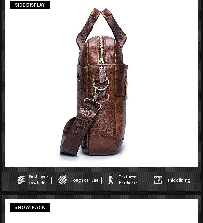 Capt. Niu leather one-shoulder messenger large-capacity fashionable male bag niu leather multi-functional hand-held business computer briefcase
