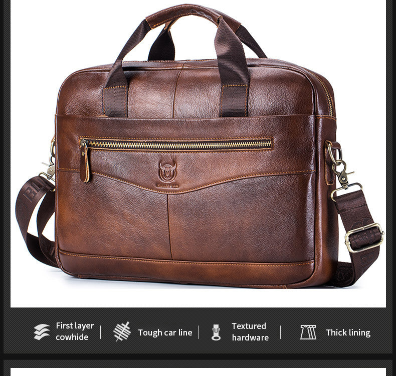 Capt. Niu leather one-shoulder messenger large-capacity fashionable male bag niu leather multi-functional hand-held business computer briefcase