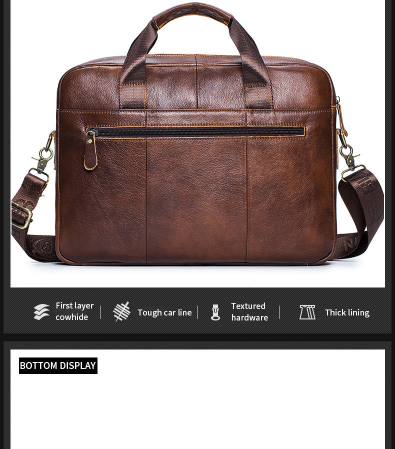 Capt. Niu leather one-shoulder messenger large-capacity fashionable male bag niu leather multi-functional hand-held business computer briefcase