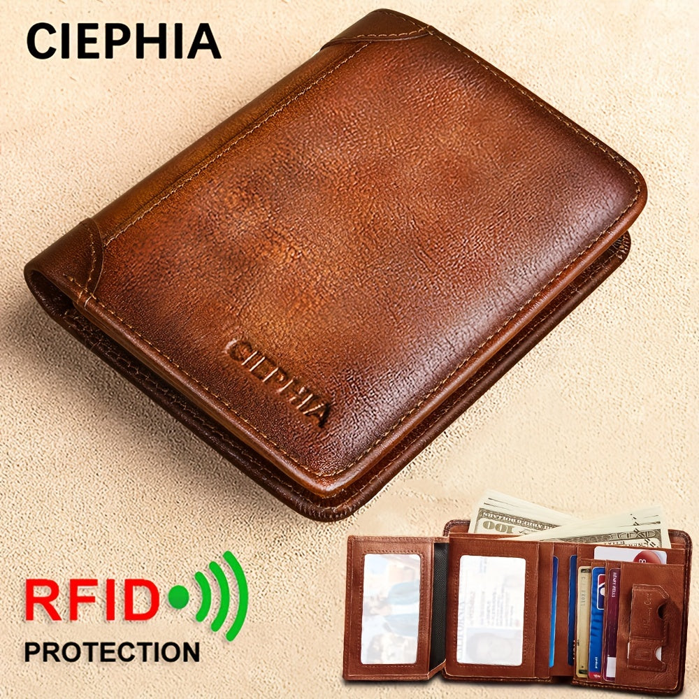 CIEPHIA Vintage Genuine Leather RFID Blocking Wallet for Men