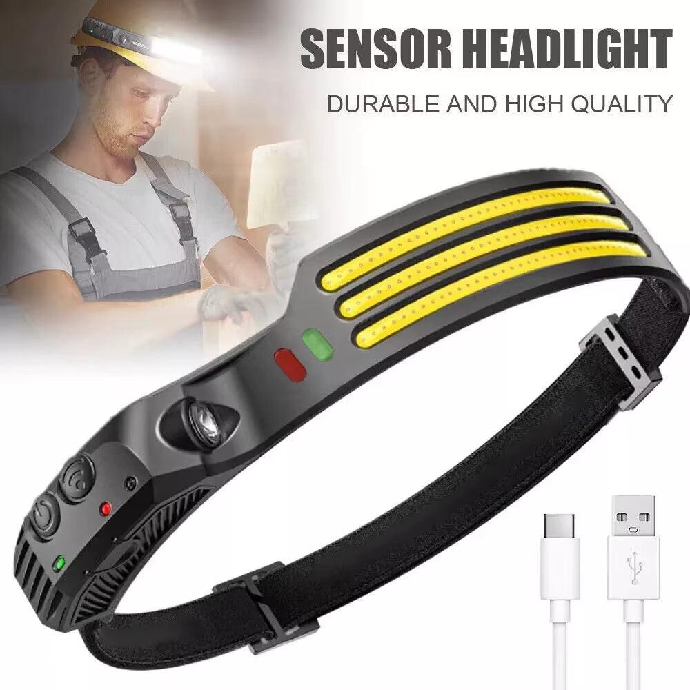 Rechargeable LED Headlamp – Waterproof, Motion Sensor, 5 Light Modes | Built for Camping, Hiking, and Night Safety