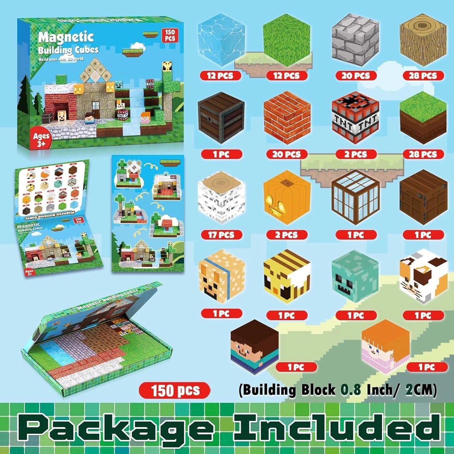 Stack, Build & Learn – 150PCS Montessori‑Style Magnetic Building Cubes for STEM Creativity