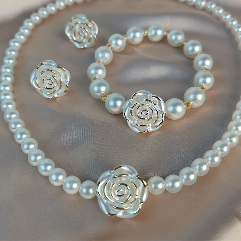 Set of Camellia Imitation Pearl Women's High-end Ball Party Necklace