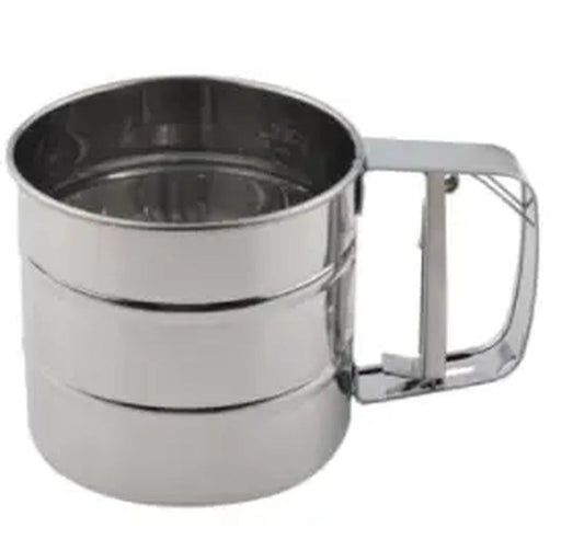 Stainless Steel Flour Sifter – Hand Press Fine Mesh Baking Sieve & Sugar Shaker, 1 Cup Capacity