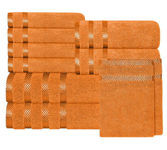 Belmont Viscose Stripe Orange Towels 100% Cotton Hotel Quality Super Absorbent 10 Piece Bale Set, 4 Hand Towel & 12 Face Cloths by OLIVIA ROCCO