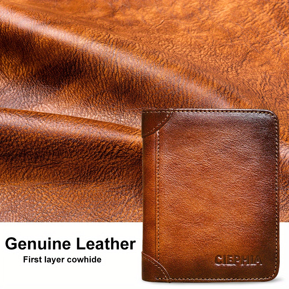 CIEPHIA Vintage Genuine Leather RFID Blocking Wallet for Men