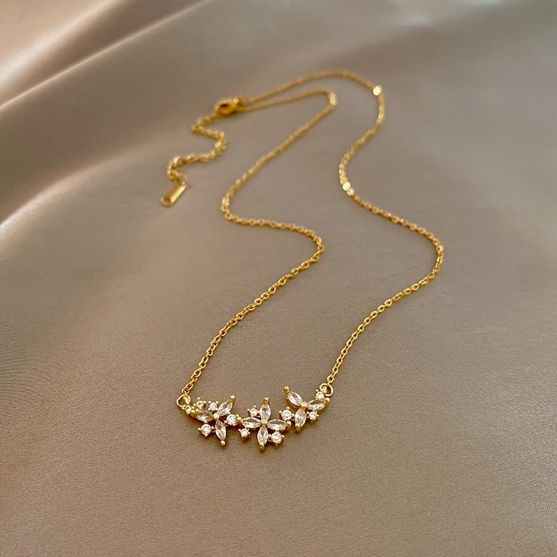 Chain Flower Petals Pendant gold Necklace