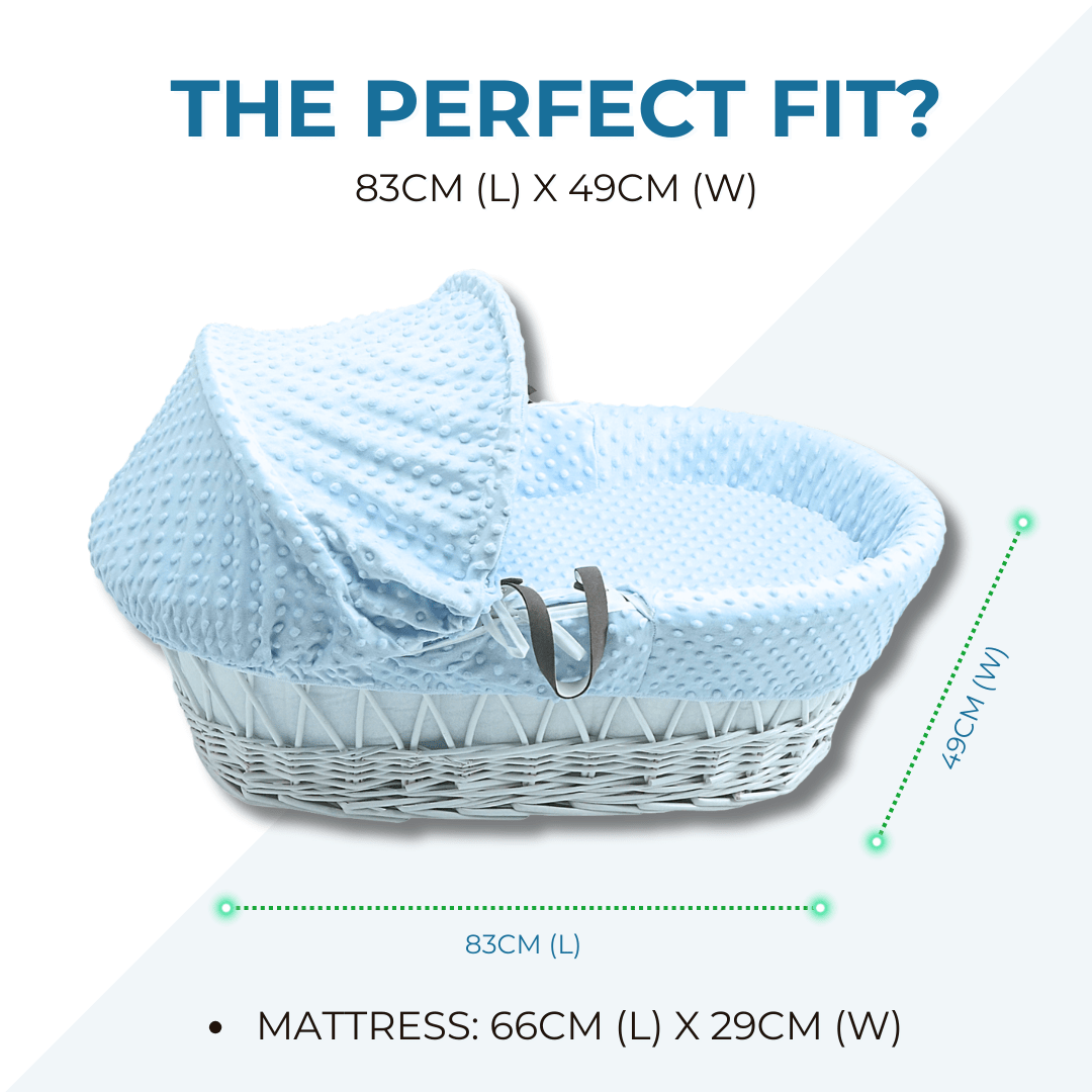 Blue Waffle Grey Wicker Baby Moses Basket With Stand