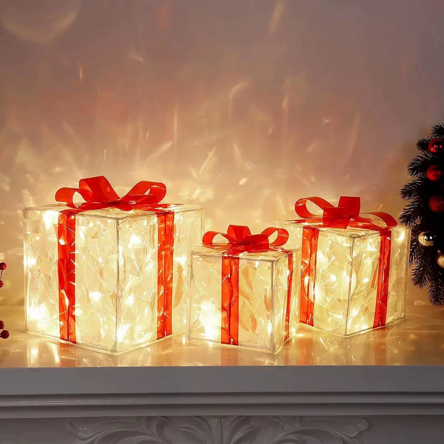 Illuminated Christmas Gift Box – 100 LED Snowflake Décor Accent
