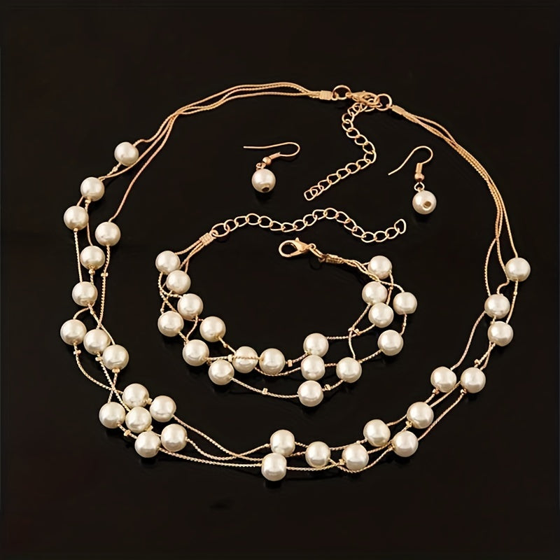 Women's Imitation Pearl Necklace Jewelry Set