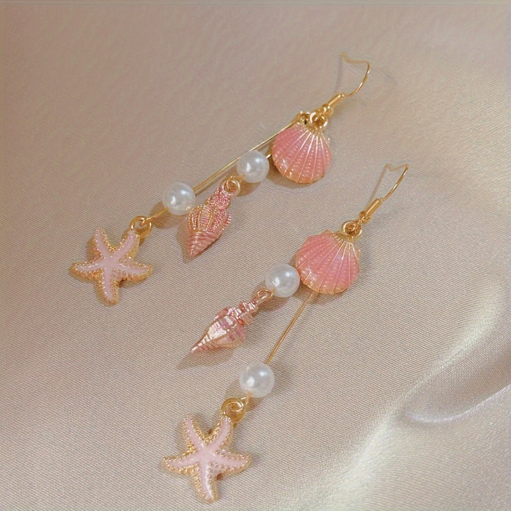 Summer Beach Shell and Starfish Dangle Earrings