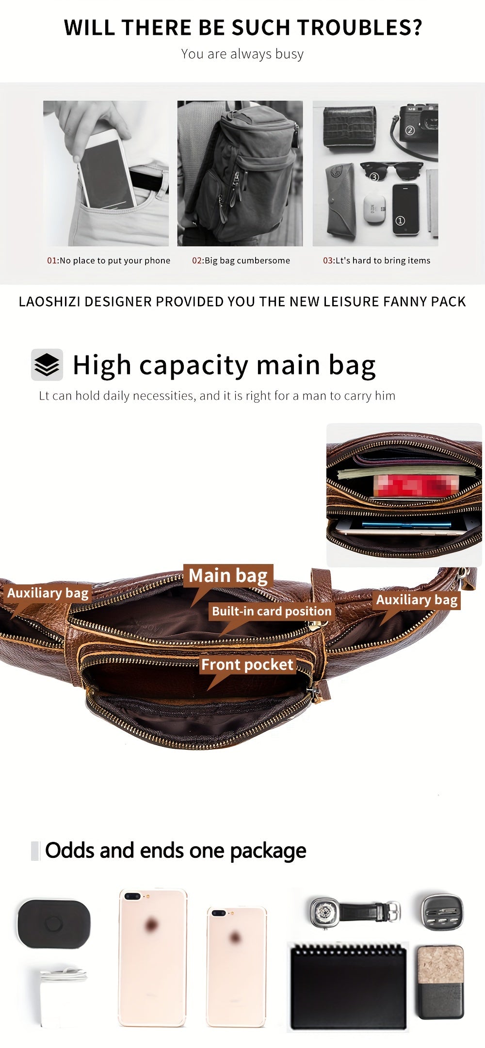 Genuine Leather Outdoors Fanny Bag