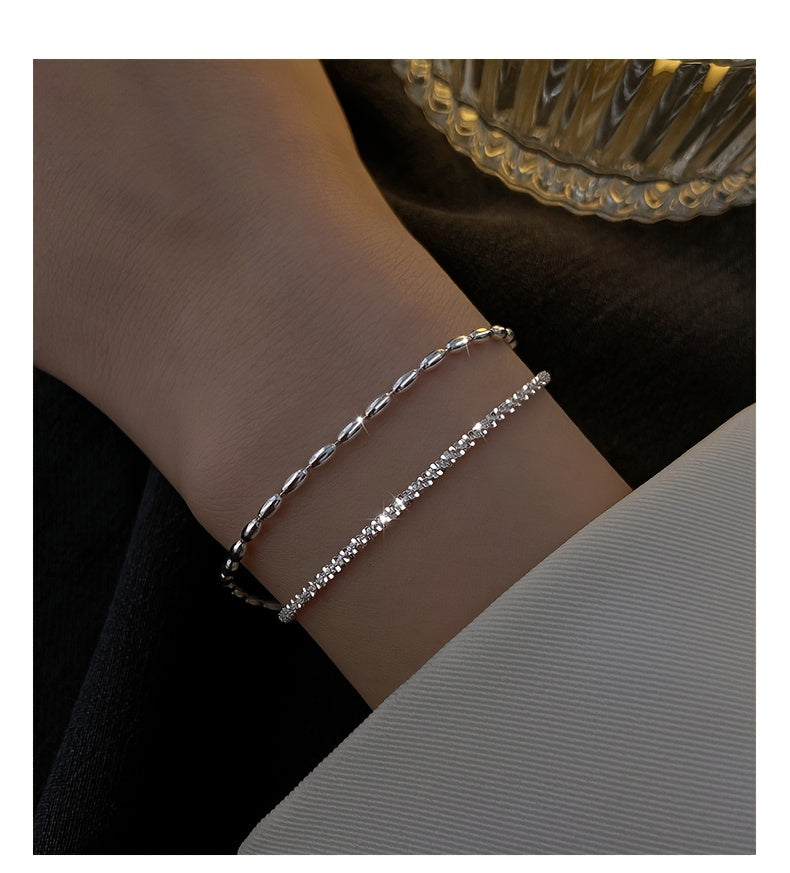 925 Silver Bracelet Starry Rice Grain Double Layer Bracelet Sparkling Light Luxury Sense Fashion Women's Jewelry, The Perfect Gift For Her, Christmas Gift Birthday Gift