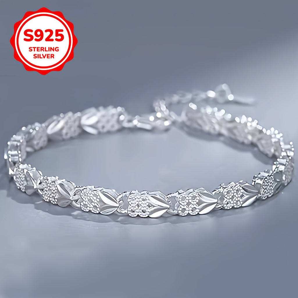 Vintage 925 Sterling Silver Leaf Bracelet – Boho Chic Adjustable Chain for Daily Wear & Gifts, Intricate Design Jewelry