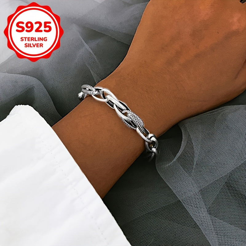 Vintage Street Style 925 Silver Bracelet – Creative Intertwined Rings Design, Lightweight 8g, Ideal for Everyday Hip-Hop Fashion & Gifts for Women