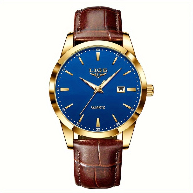 LIGE Men's Quartz Leather Strap Watch