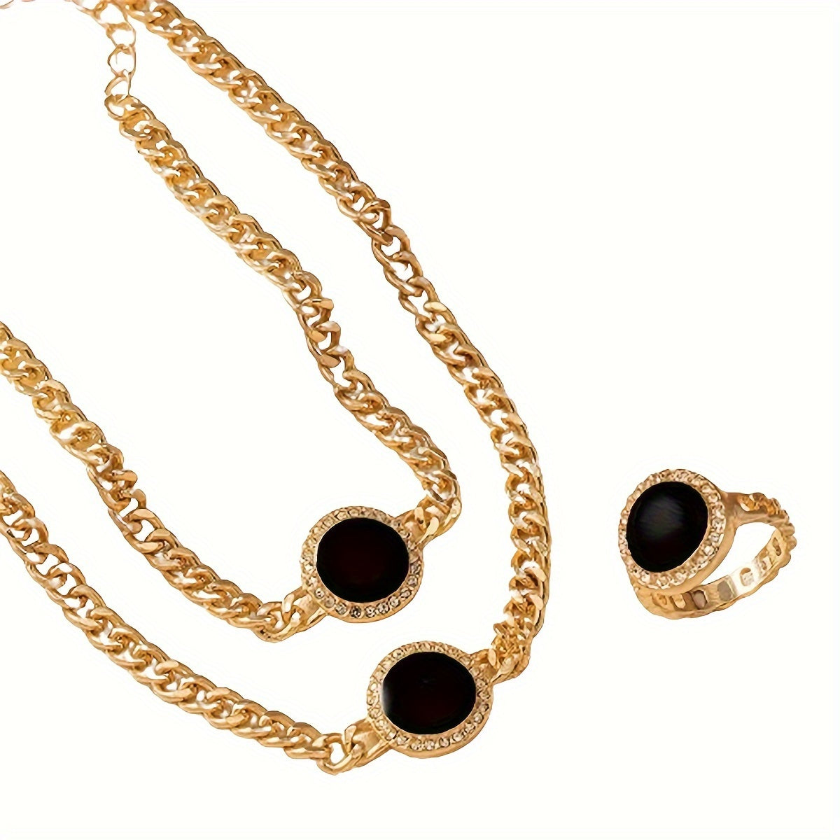 Simple and elegant black round necklace set