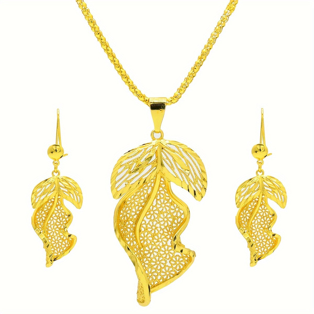 Hollow Leaf Jewelry Earrings Necklace Set