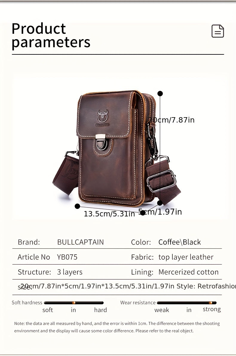 Retro Genuine Crazy Horse Leather Satchel Bag For Men