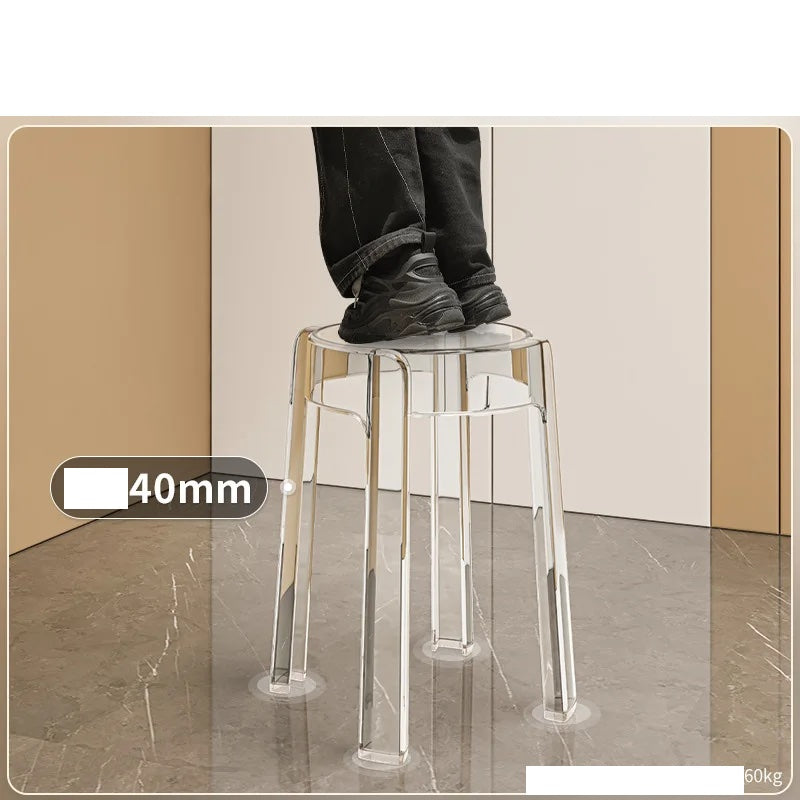 Luxury Plastic Transparent Stool, Household Thickened Folding Round Stool, Simple Living Room Bench, Dining Chair, Acrylic Chair