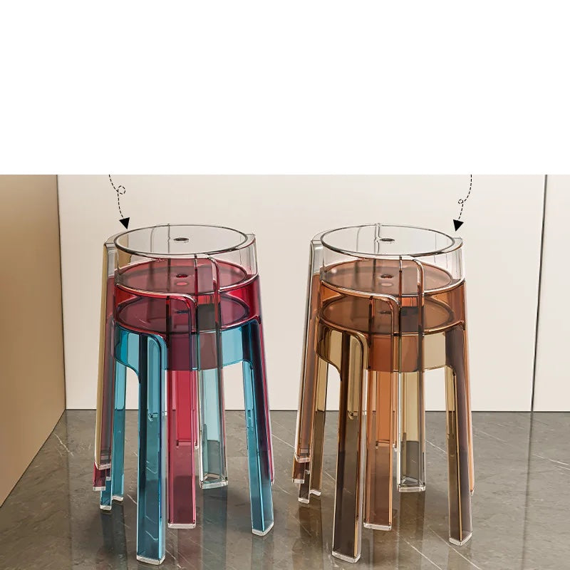 Luxury Plastic Transparent Stool, Household Thickened Folding Round Stool, Simple Living Room Bench, Dining Chair, Acrylic Chair