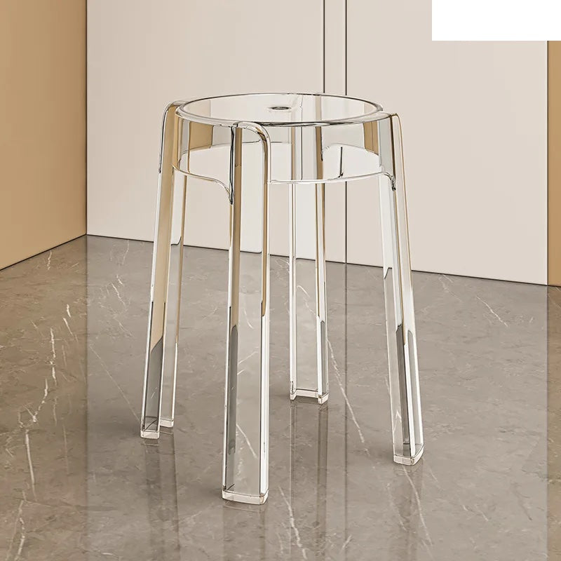 Luxury Plastic Transparent Stool, Household Thickened Folding Round Stool, Simple Living Room Bench, Dining Chair, Acrylic Chair