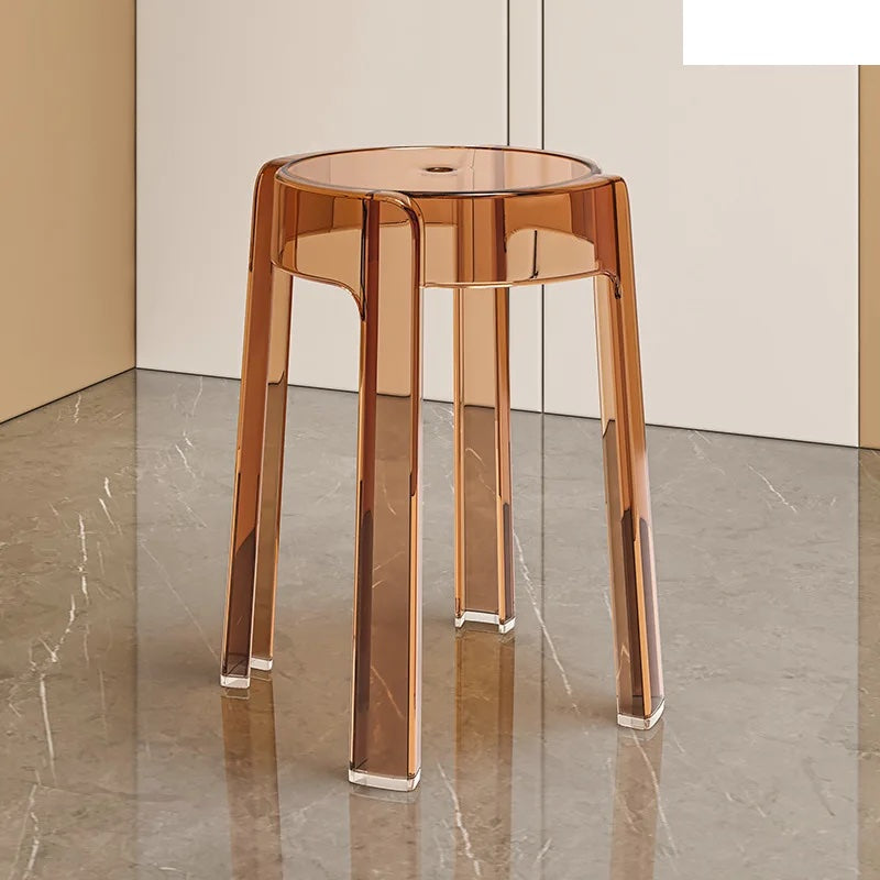 Luxury Plastic Transparent Stool, Household Thickened Folding Round Stool, Simple Living Room Bench, Dining Chair, Acrylic Chair