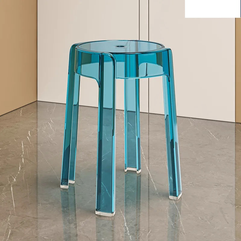 Luxury Plastic Transparent Stool, Household Thickened Folding Round Stool, Simple Living Room Bench, Dining Chair, Acrylic Chair