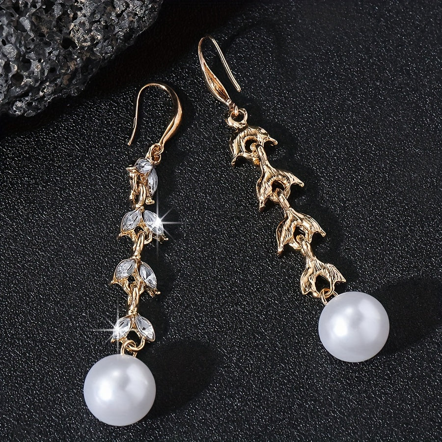 Elegant Leaf & Faux Pearl Dangle Earrings