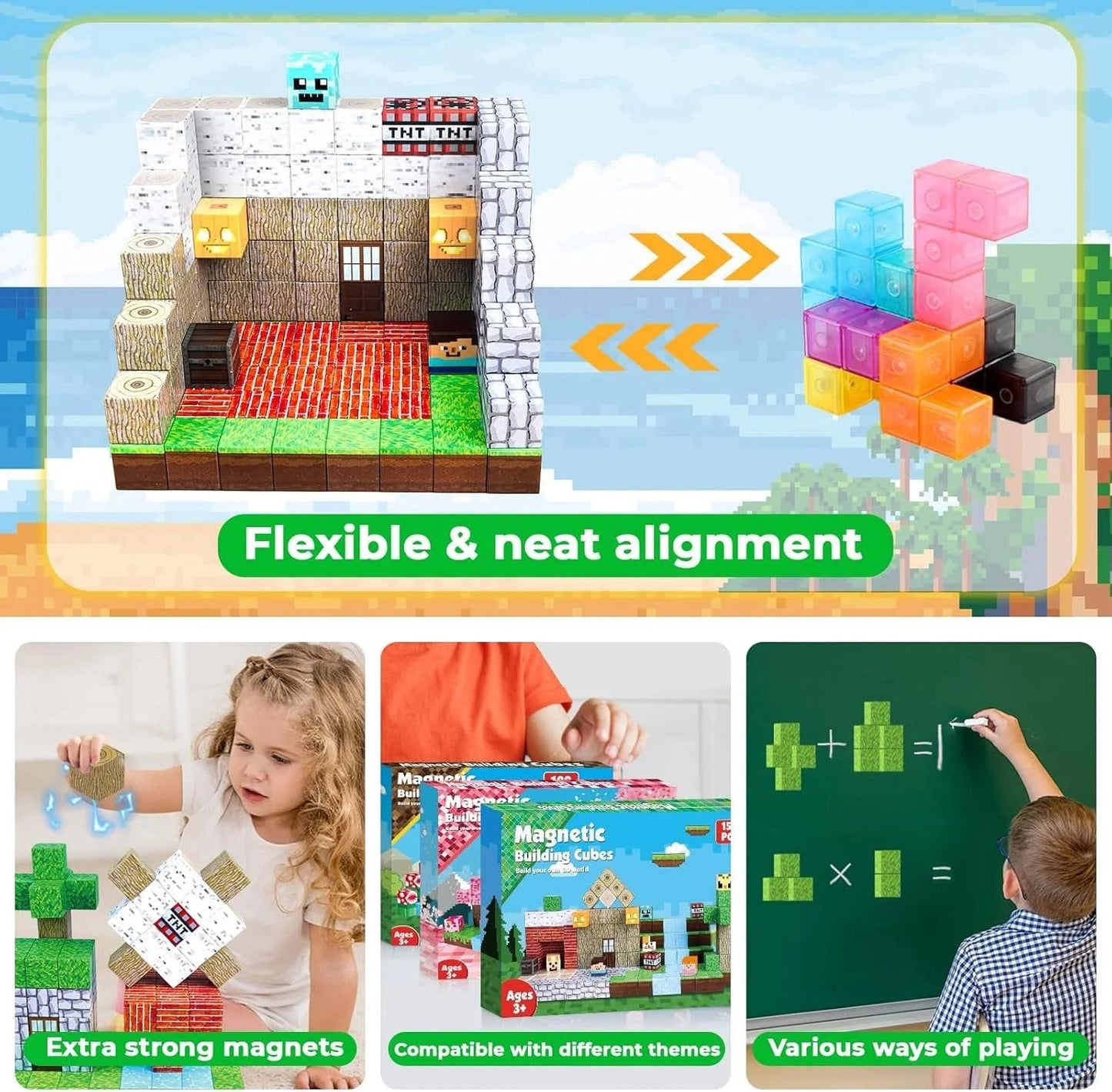 Stack, Build & Learn – 150PCS Montessori‑Style Magnetic Building Cubes for STEM Creativity