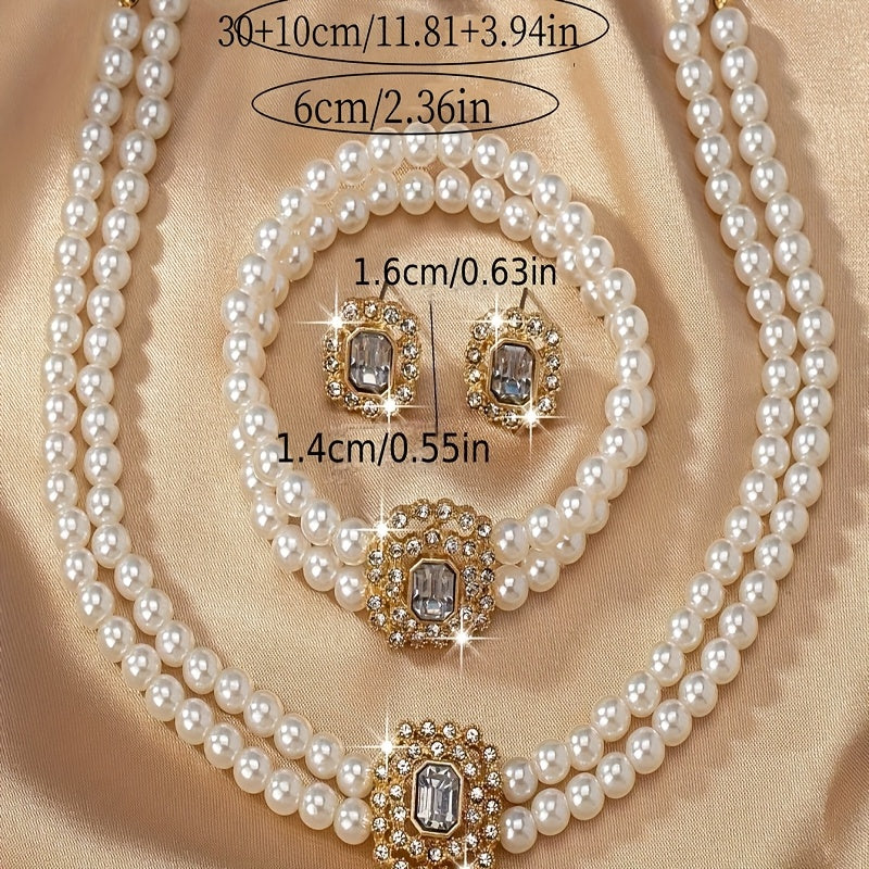 Vintage Luxury French-Inspired Double-Row Faux Pearl Jewelry Set