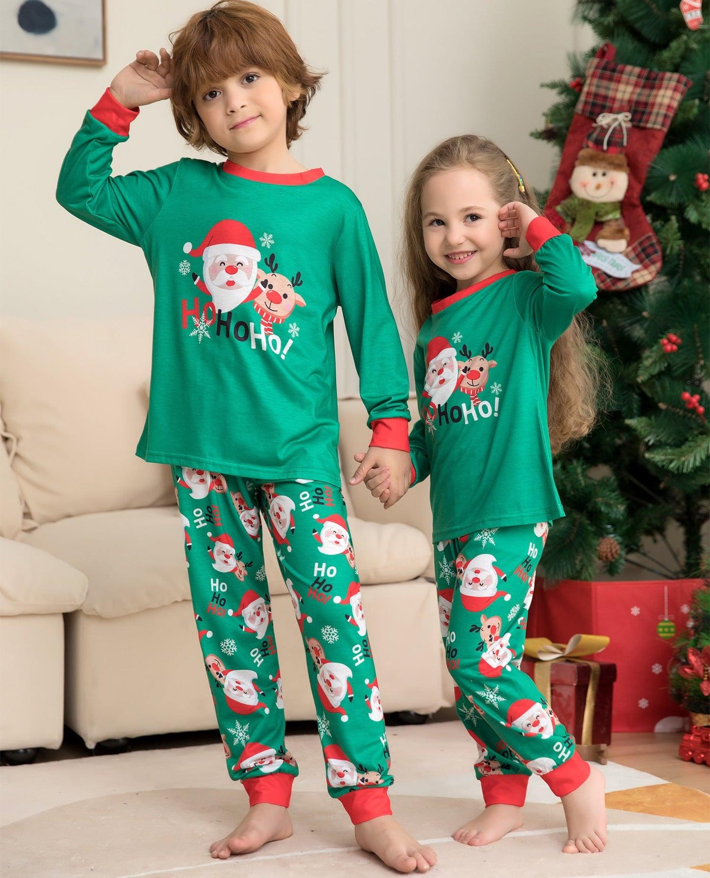 Santa‑Themed Matching Family Pajamas – Green Holiday Sets for Adults, Kids, Babies & Pets
