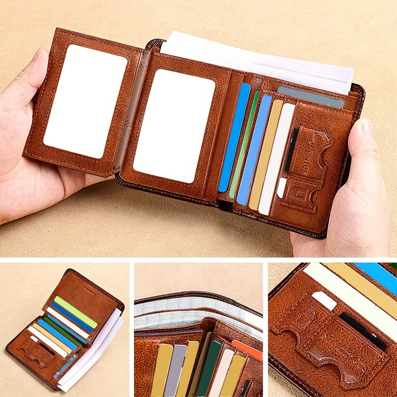 Men's Top Layer Cowhide Short Trifold Wallet