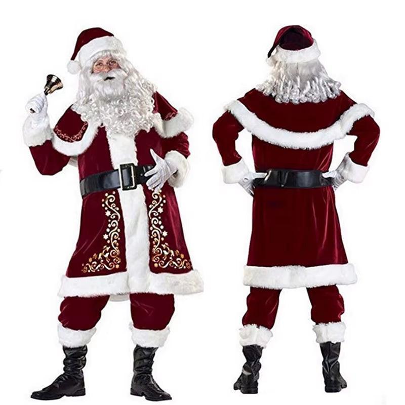 Deluxe Velvet Santa Suit – 8Pc Adult & Kids Christmas Costume Set