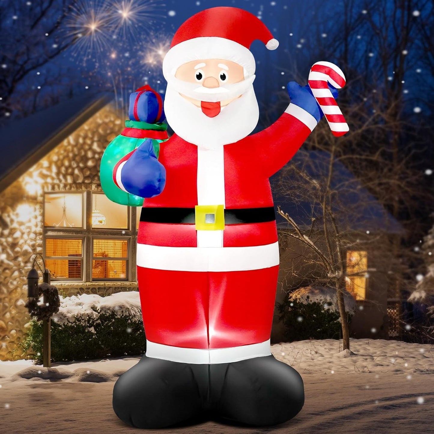 8FT Giant Christmas Inflatable Santa with Flashing Gift Bag – IP44 Weatherproof Outdoor Decoration for Lawn, Garden & Holiday Parties