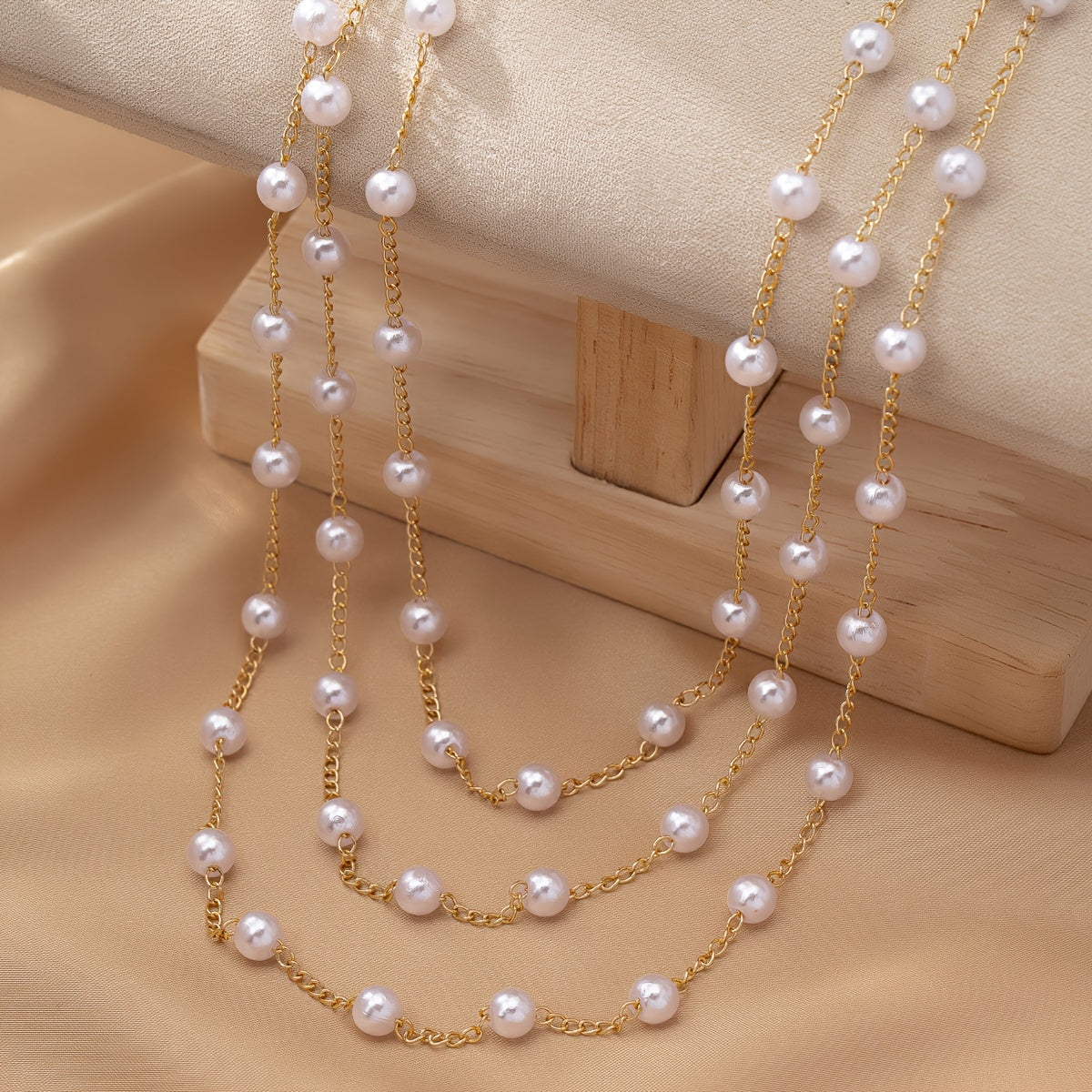 Elegant Multi Layered Faux Pearl Necklace