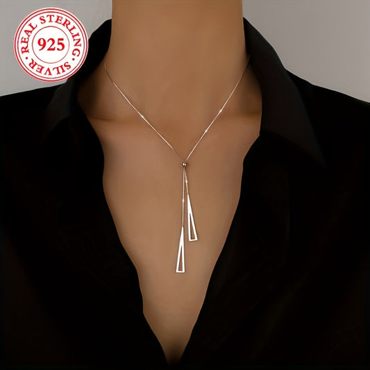 Sterling Silver Adjustable Geometric Triangle Y-Lariat Necklace