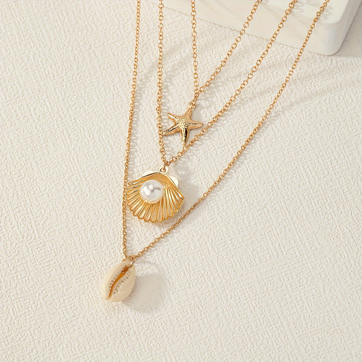 Ocean Charm 3-Piece Necklace Set with Shell, Starfish & Faux Pearl Pendants – Perfect for Summer Style & Casual Looks