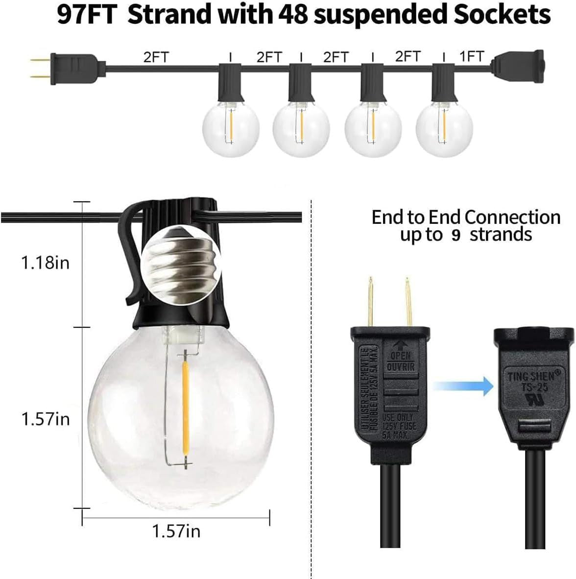 97FT Outdoor String Lights – G40 Shatterproof LED Patio Lights