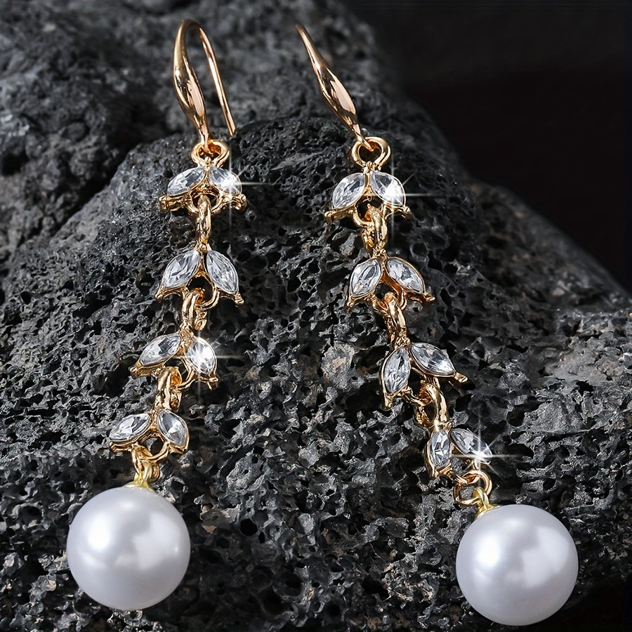 Elegant Leaf & Faux Pearl Dangle Earrings