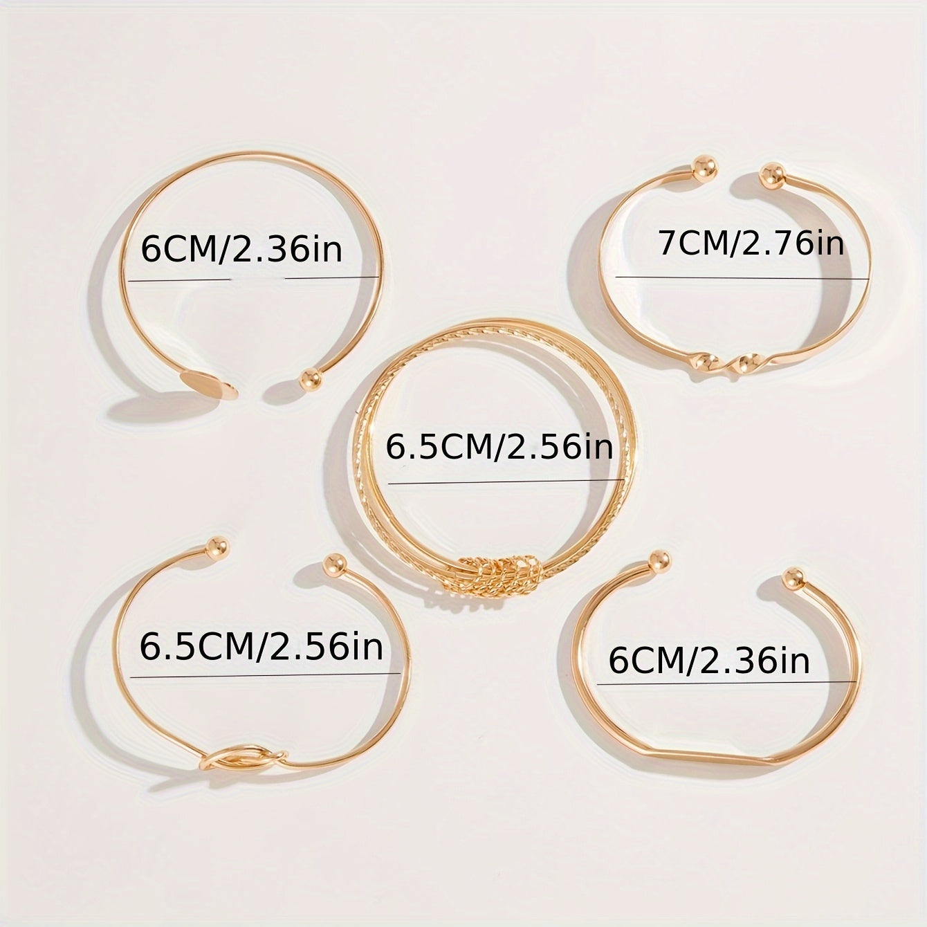 5-Piece Minimalist Bangle Bracelet Set – Geometric Round Glossy Alloy Bangles & Retro Knotted Open Cuff for Women, Trendy Jewelry