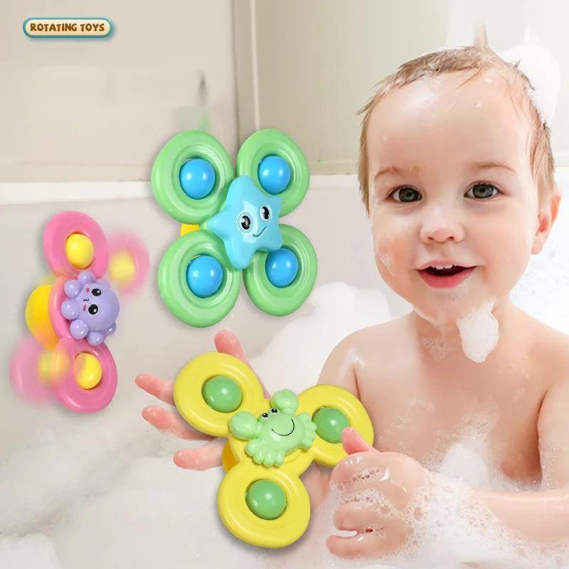 Spin, Stick & Play – 3PCS Suction Cup Spinner Bath Toys for Baby Sensory Fun