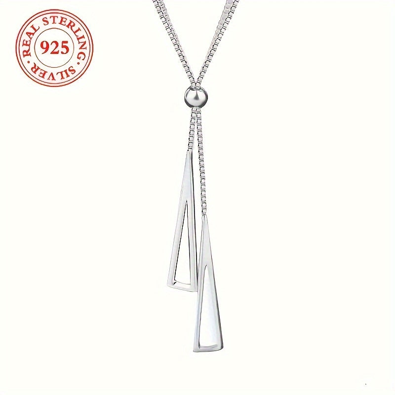 Sterling Silver Adjustable Geometric Triangle Y-Lariat Necklace