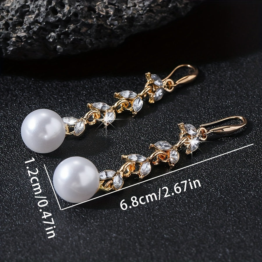 Elegant Leaf & Faux Pearl Dangle Earrings