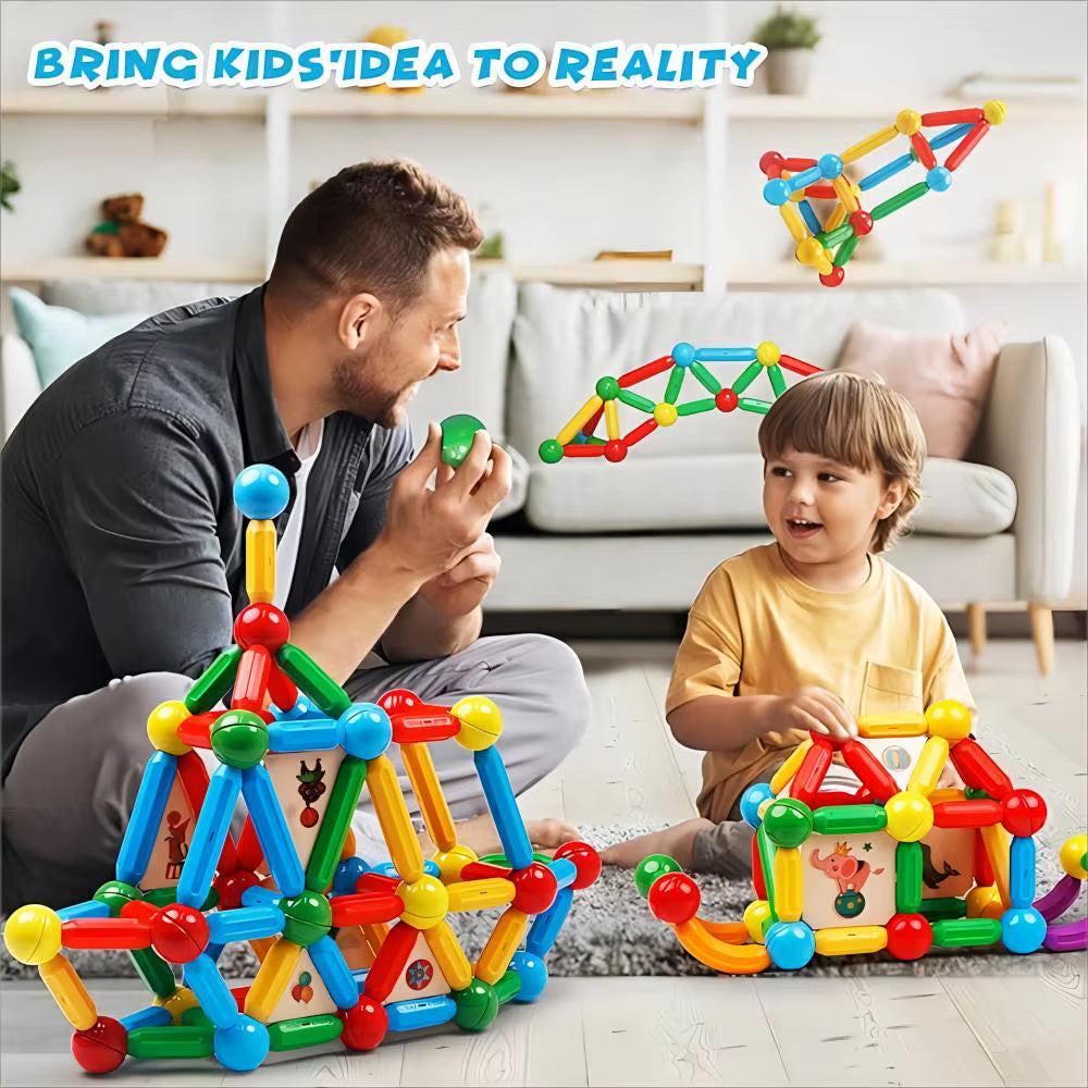 Build Beyond Flat Tiles – 90PCS Montessori‑Style Magnetic Sticks & Balls STEM Toy for 3D Learning