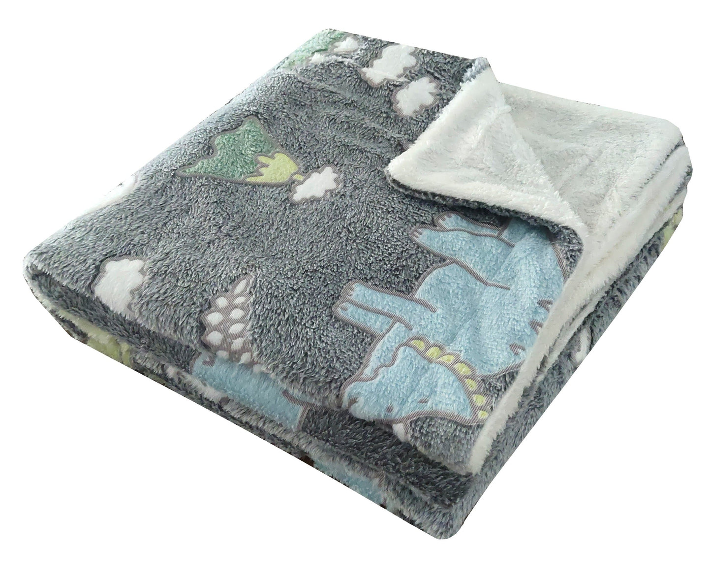 Dinosaur Glow In The Dark Teddy Fleece Bedding Set with Bed Throw and Cushion Prehistoric Design for Kids Available in Single and Double Sizes by OLIVIA ROCCO