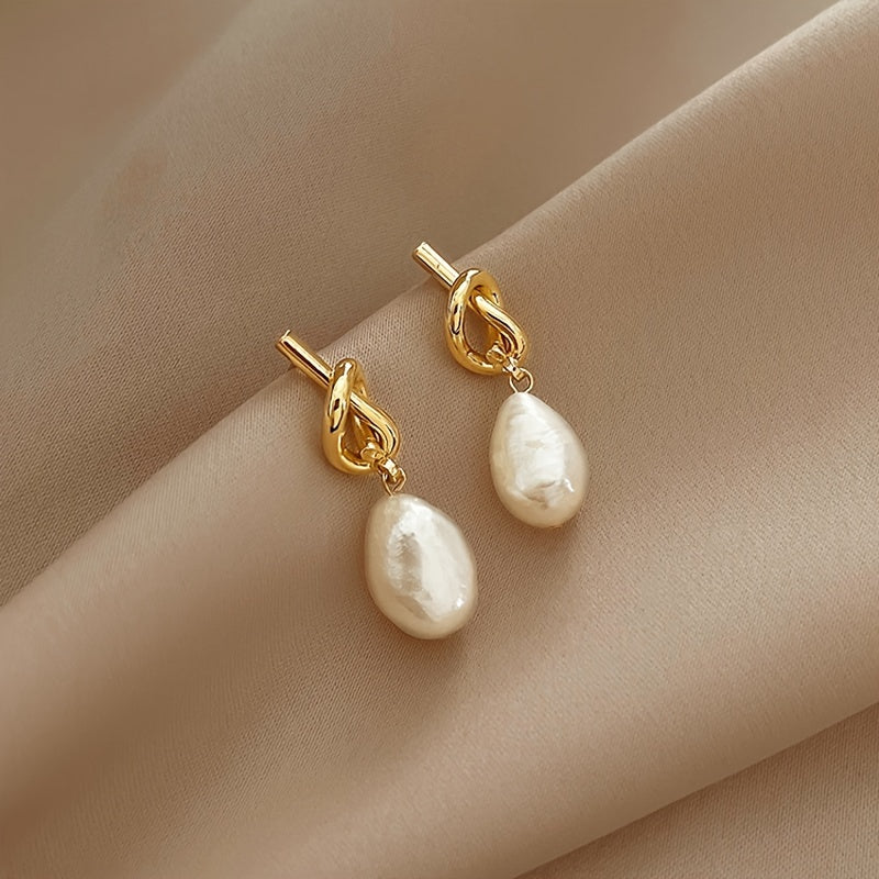 Elegant Knot Baroque Style Faux Pearl Earrings