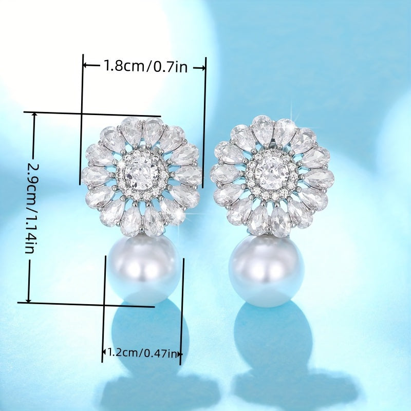 Fashion Flower zirconia Imitation Pearl Drop Earrings